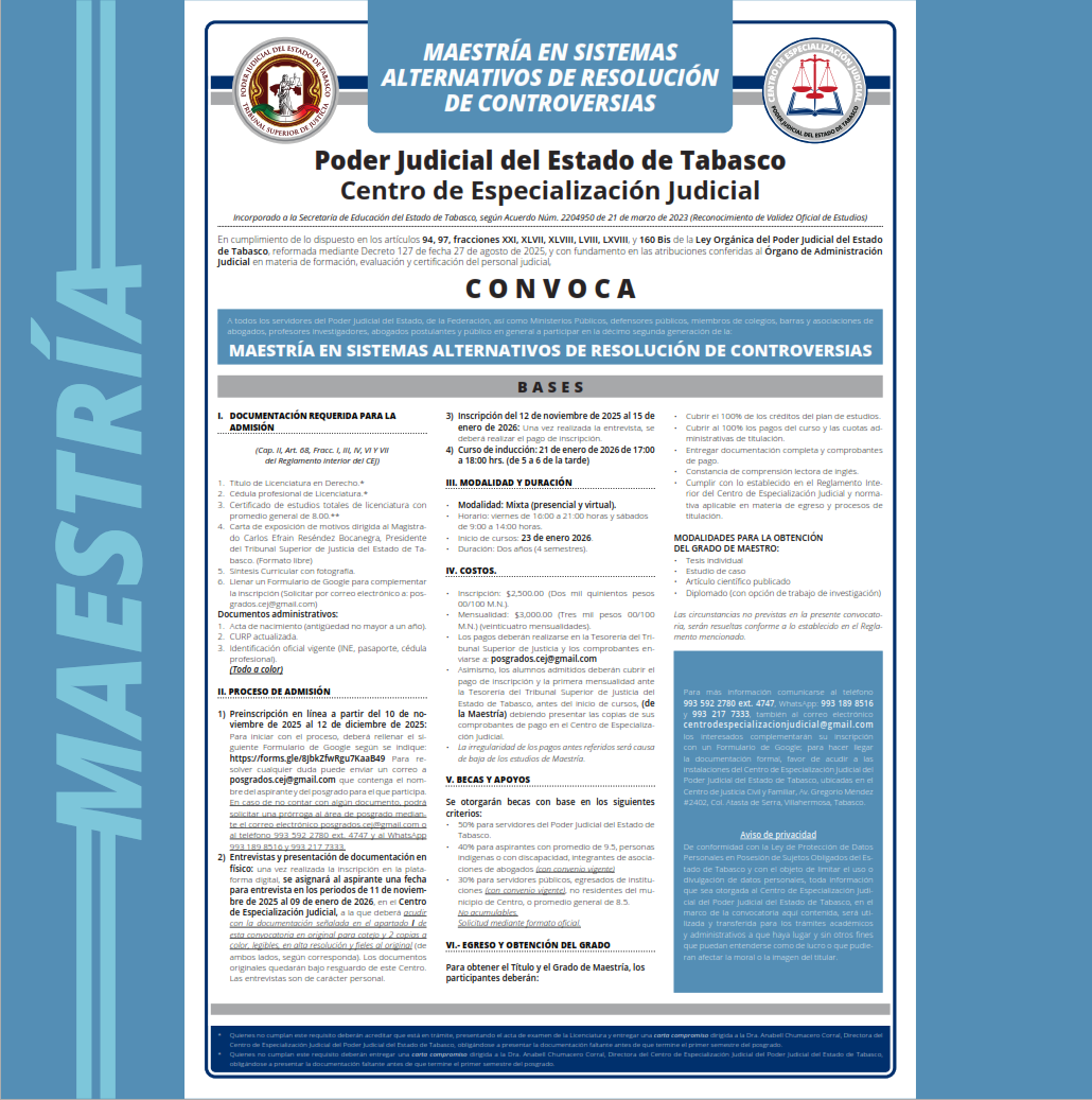 Banner convocatoria Maestría en Sistemas Alternativos de Resolución de Controversias 2025