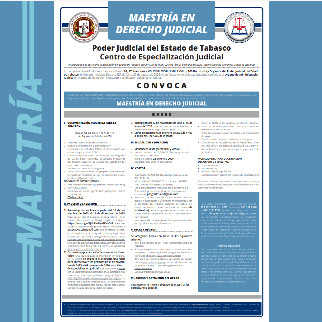 Banner convocatoria Maestría en Derecho Judicial 2025